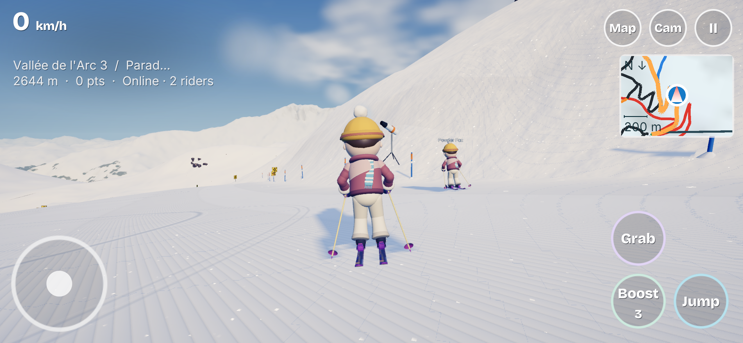 Actual Real Slopes multiplayer gameplay showing two riders on an Alpine slope